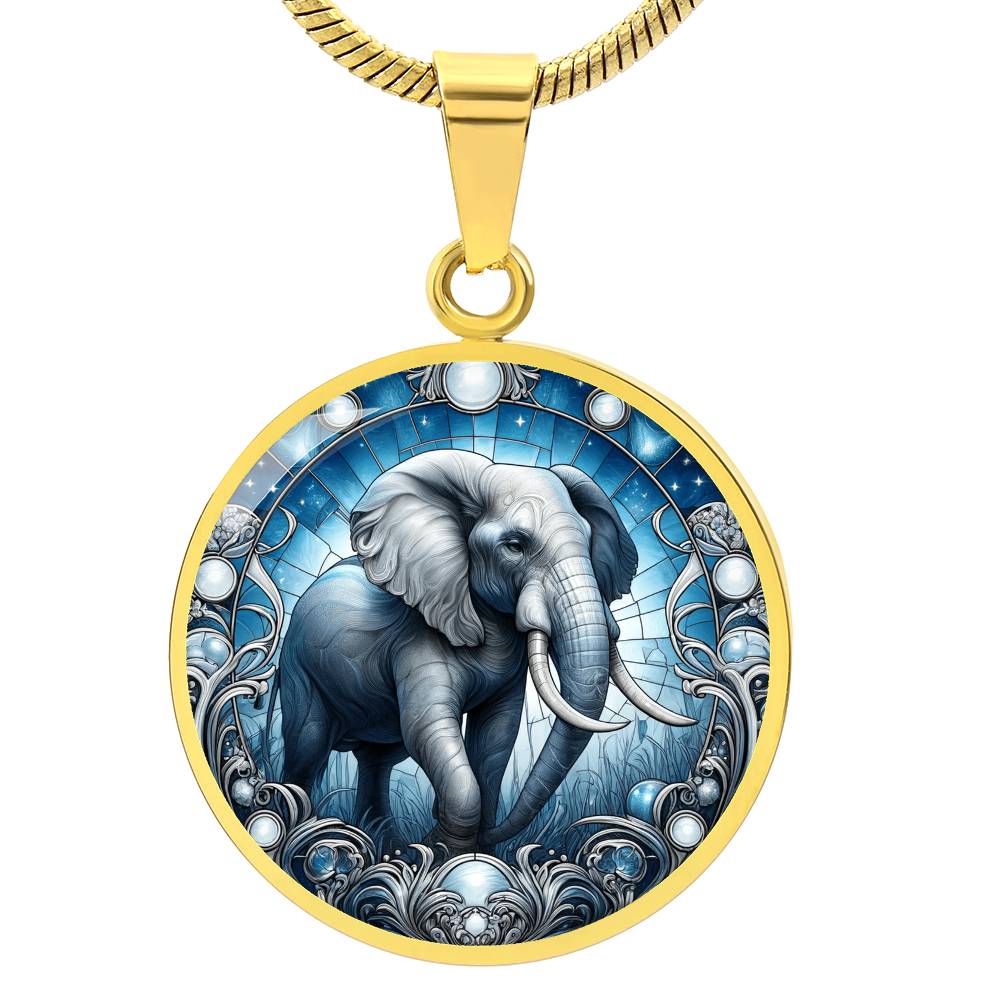 The Night Elephant Circle Pendant Necklace