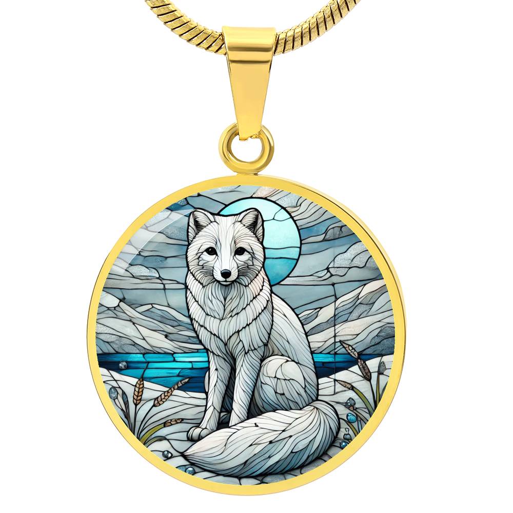 The Moonlit Arctic Fox Circle Pendant Necklace