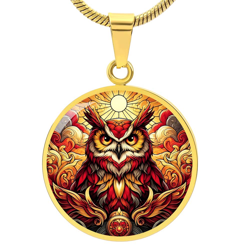 The Fire Owl Circle Pendant Necklace