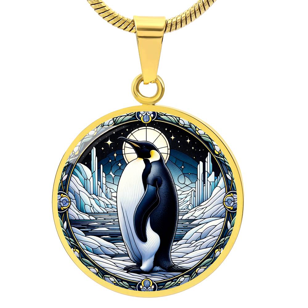 The Moonlit Penguin Circle Pendant Necklace