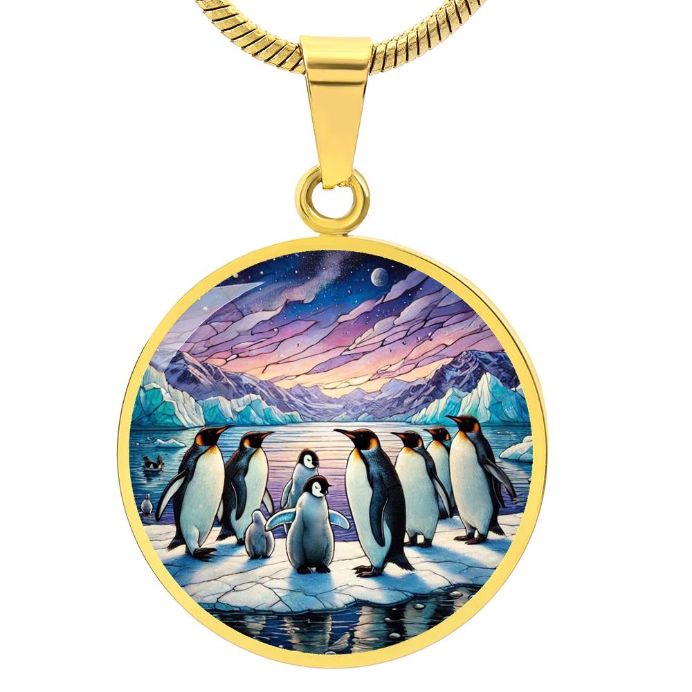 The Penguin Family Circle Pendant Necklace