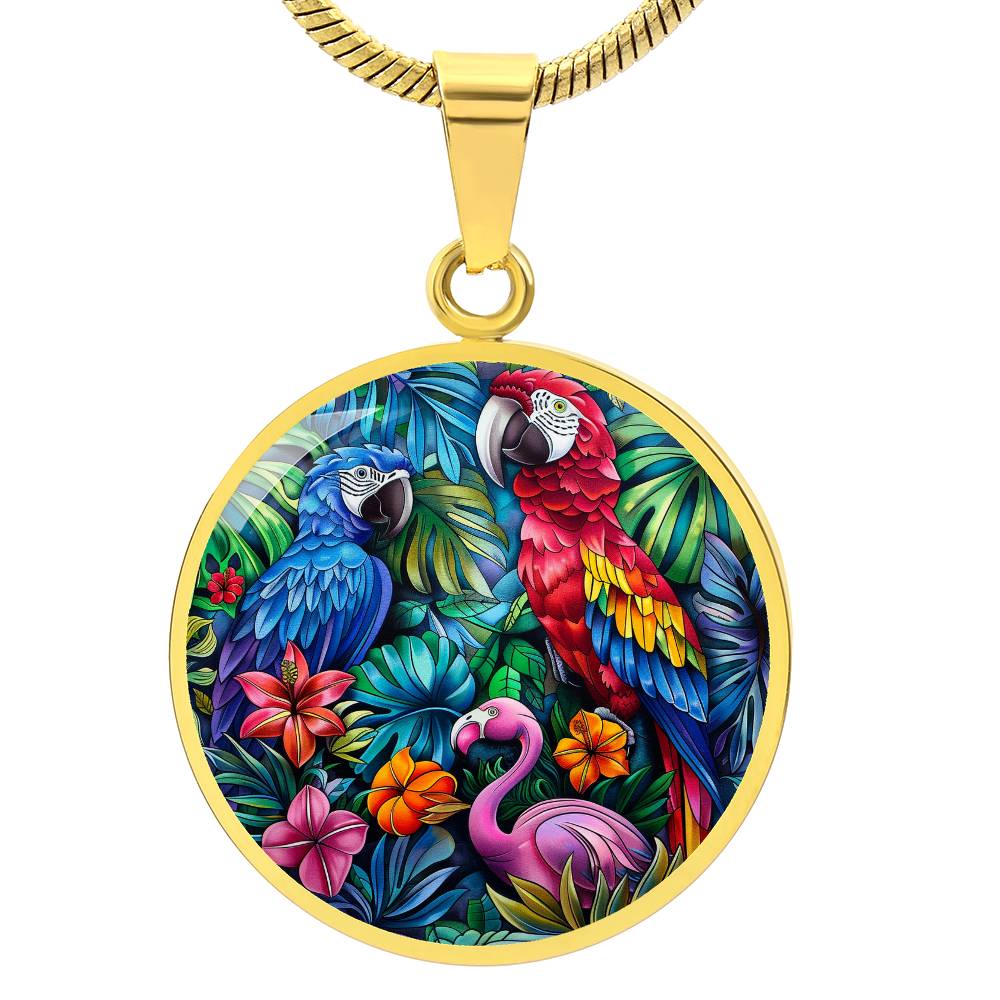 The Tropical Birds Circle Pendant Necklace