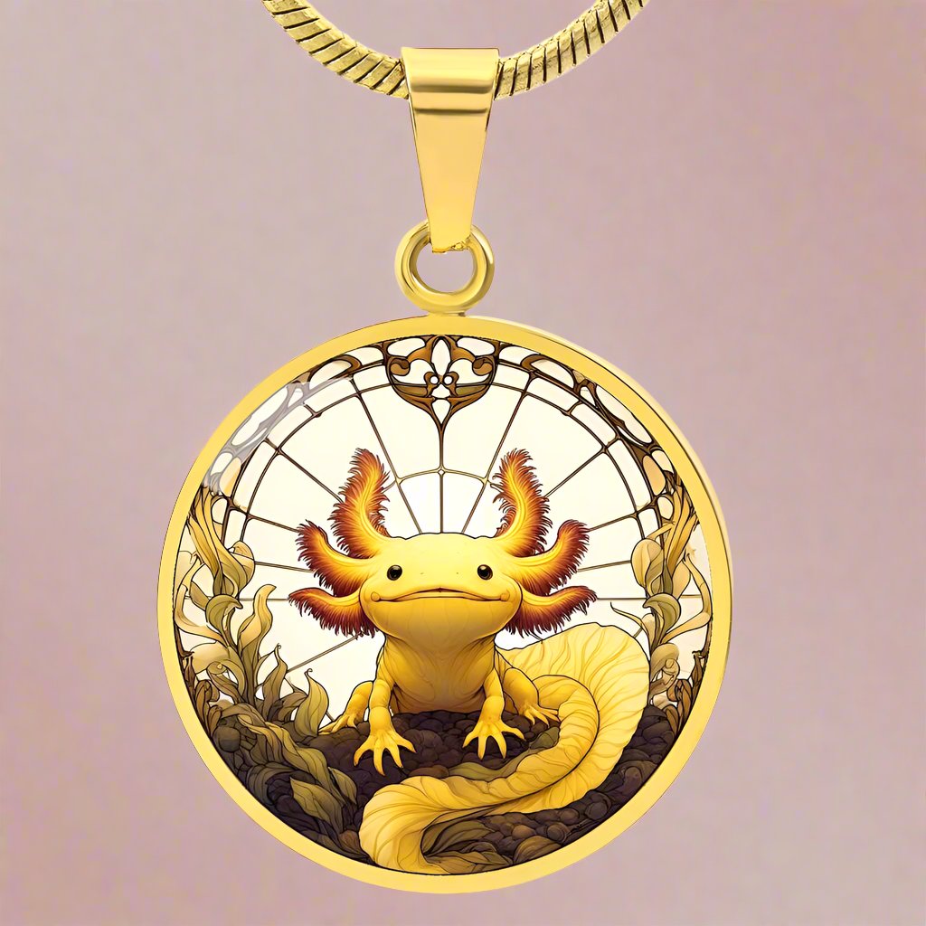 The Yellow Axolotl Circle Pendant Necklace