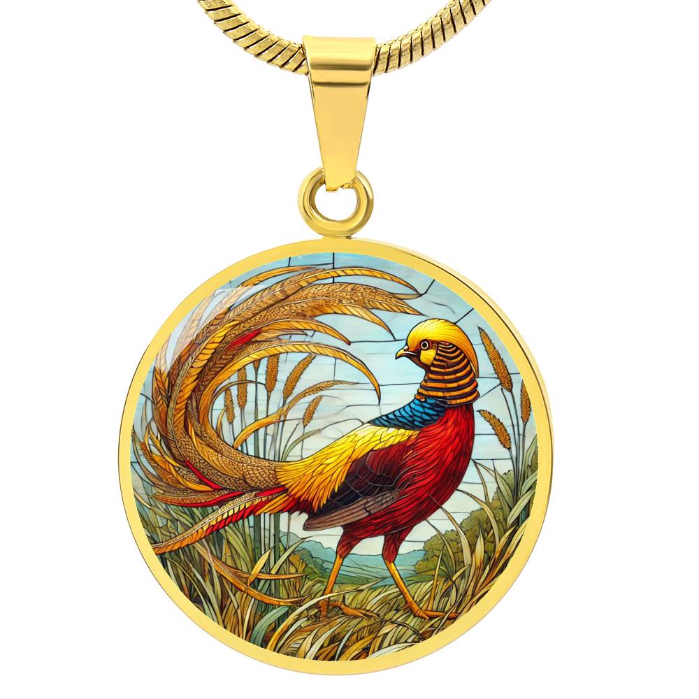 The Golden Pheasant Bird Circle Pendant Necklace