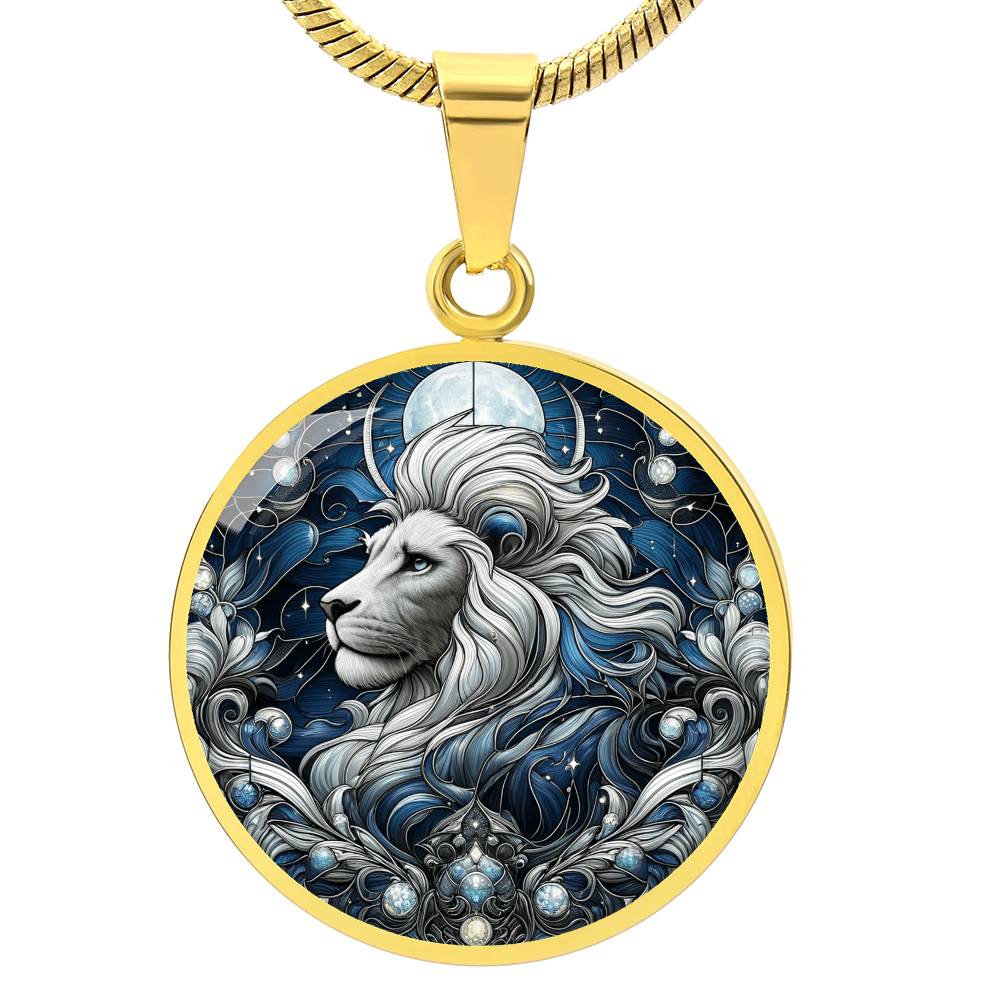 The Celestial White Lion Circle Pendant Necklace