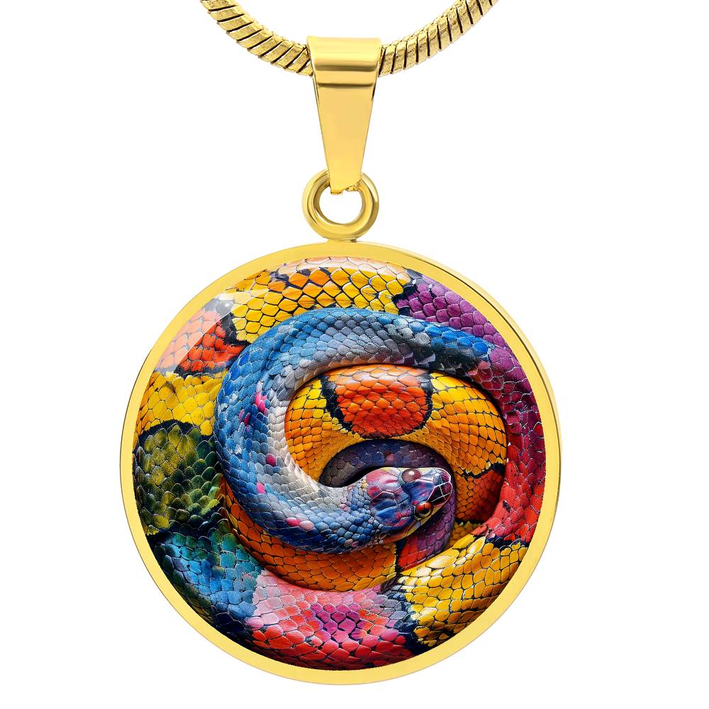 The Coiled Rainbow Snake Circle Pendant Necklace