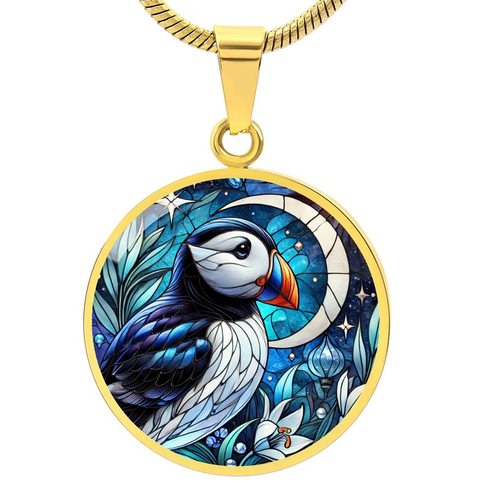 The Night Puffin Circle Pendant Necklace