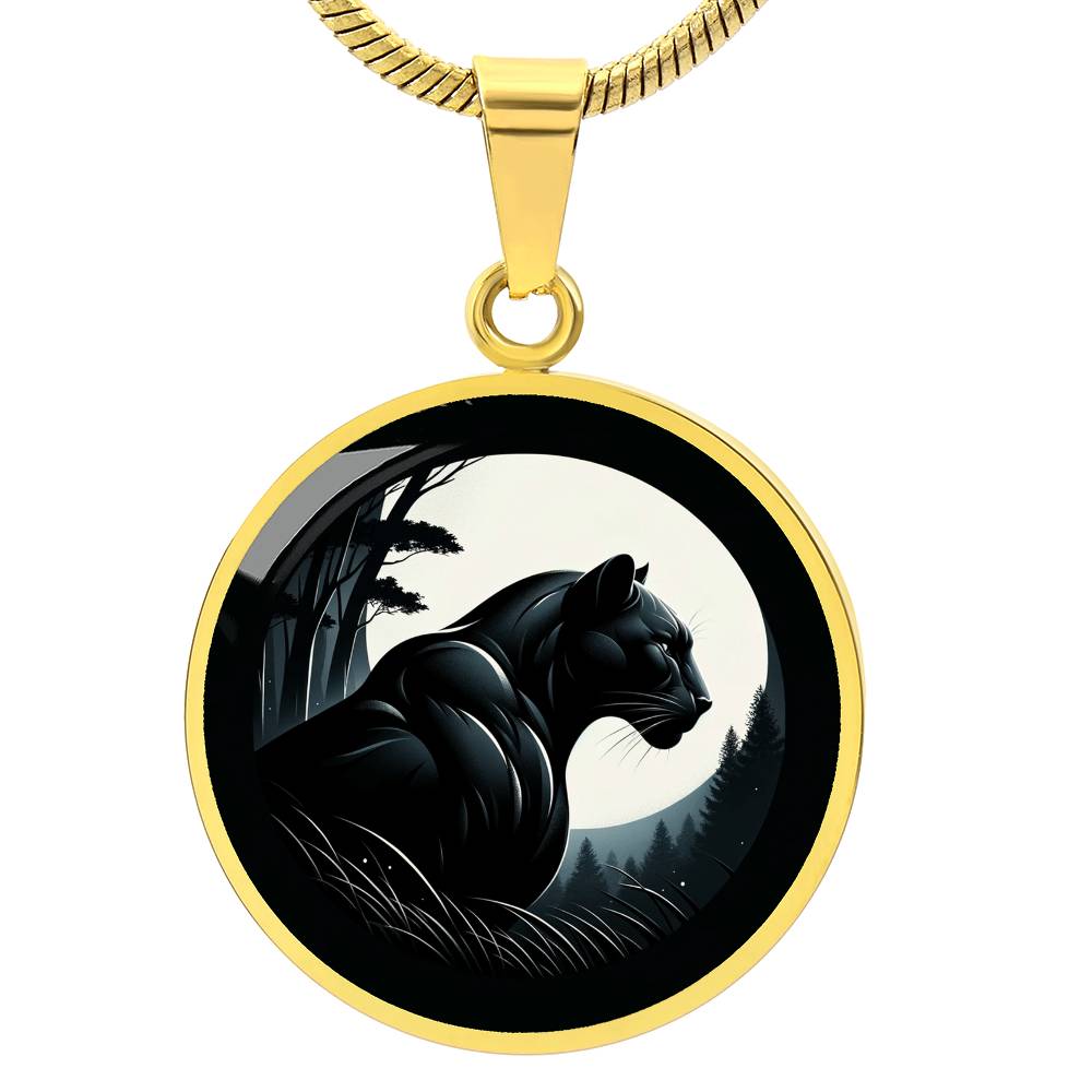 The Moonlit Panther Circle Pendant Necklace