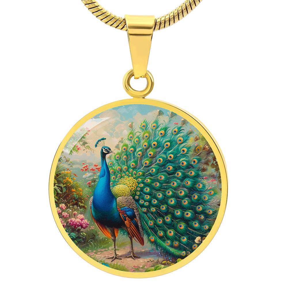 The Radiant Peacock Circle Pendant Necklace