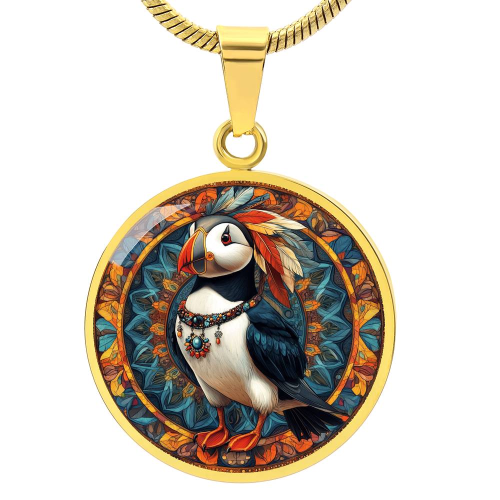 The Boho Puffin Circle Pendant Necklace