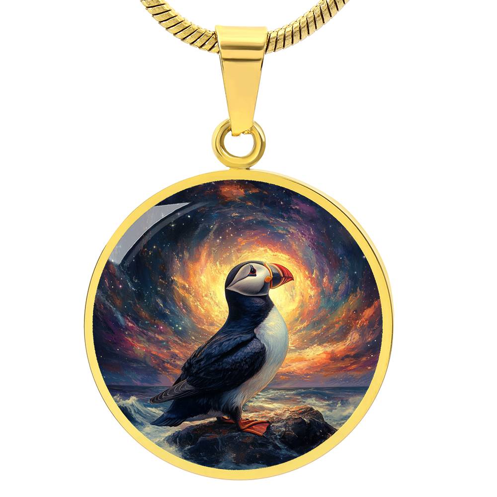 The Celestial Puffin Circle Pendant Necklace