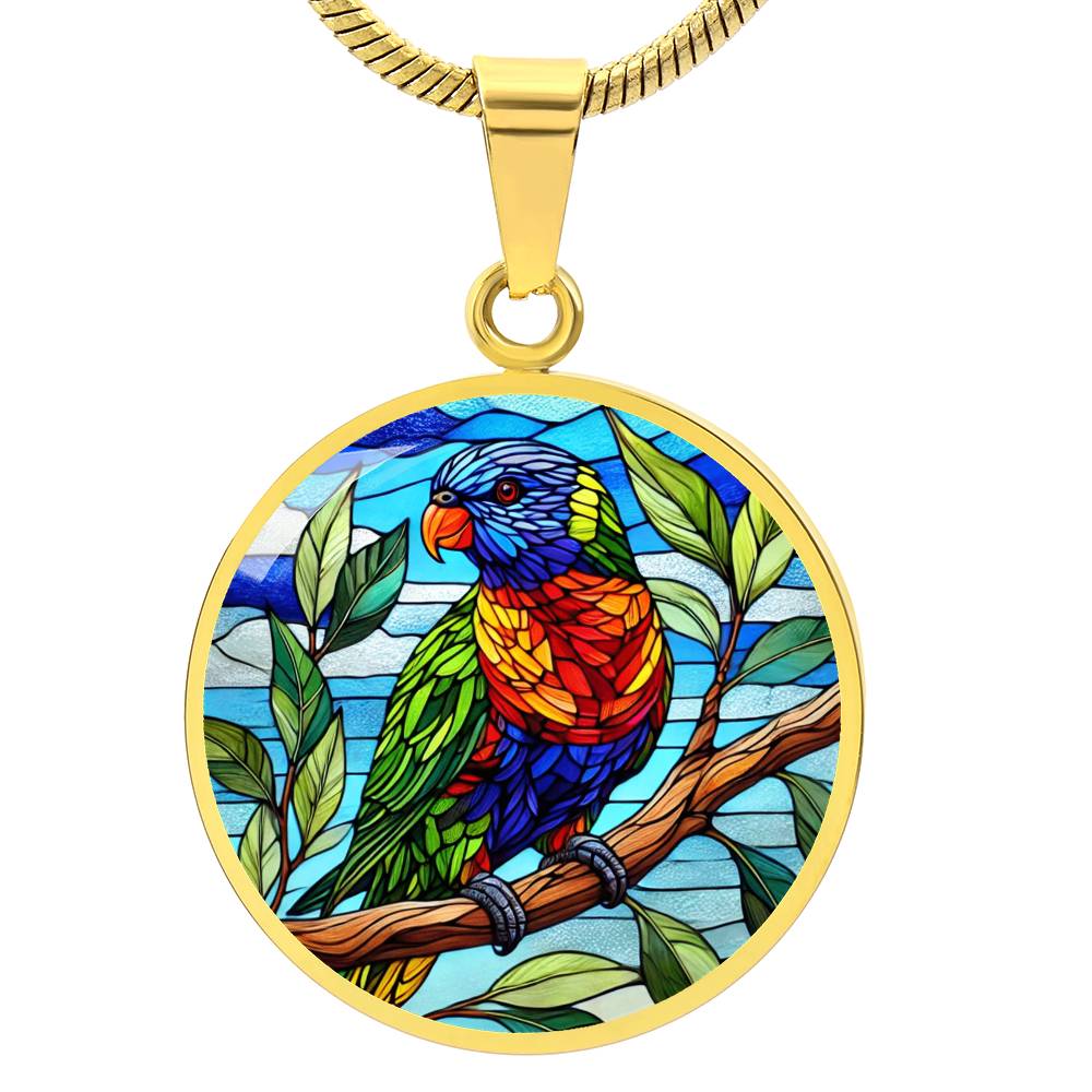 The Lorikeet Bird Circle Pendant Necklace