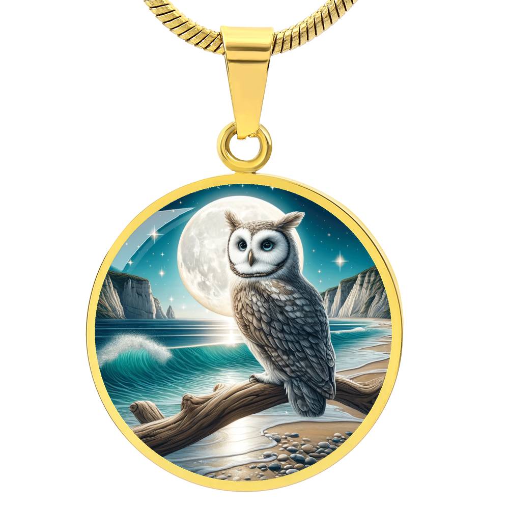 The Beach Owl Circle Pendant Necklace