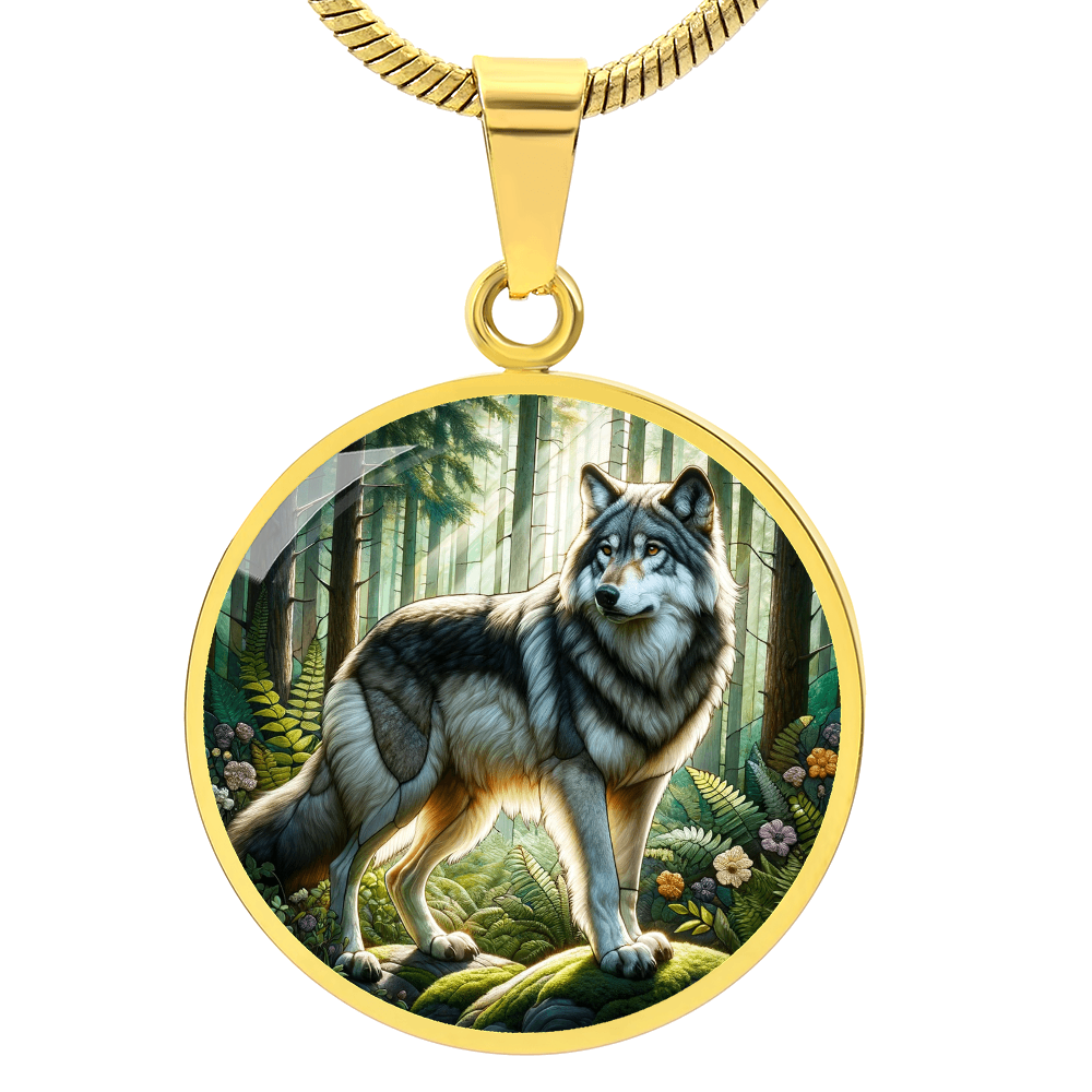 The Gray Wolf Circle Pendant Necklace