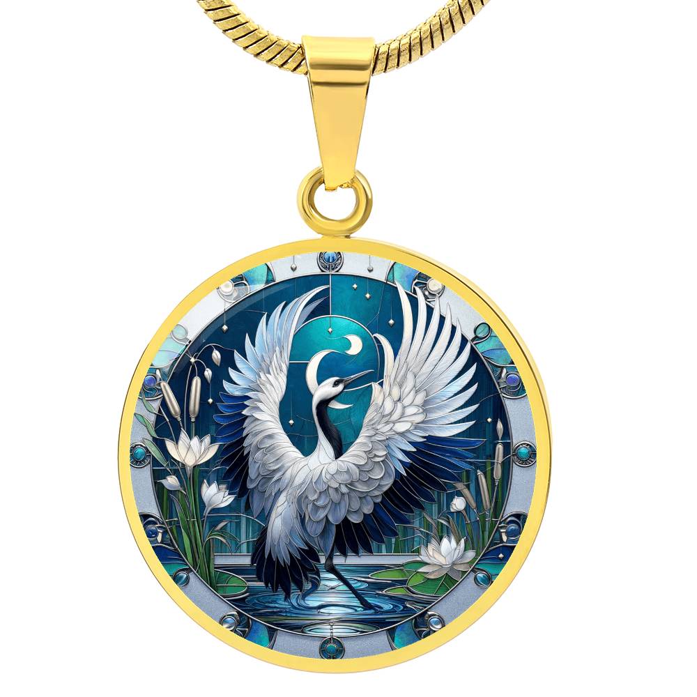 The Celestial Stork Circle Pendant Necklace