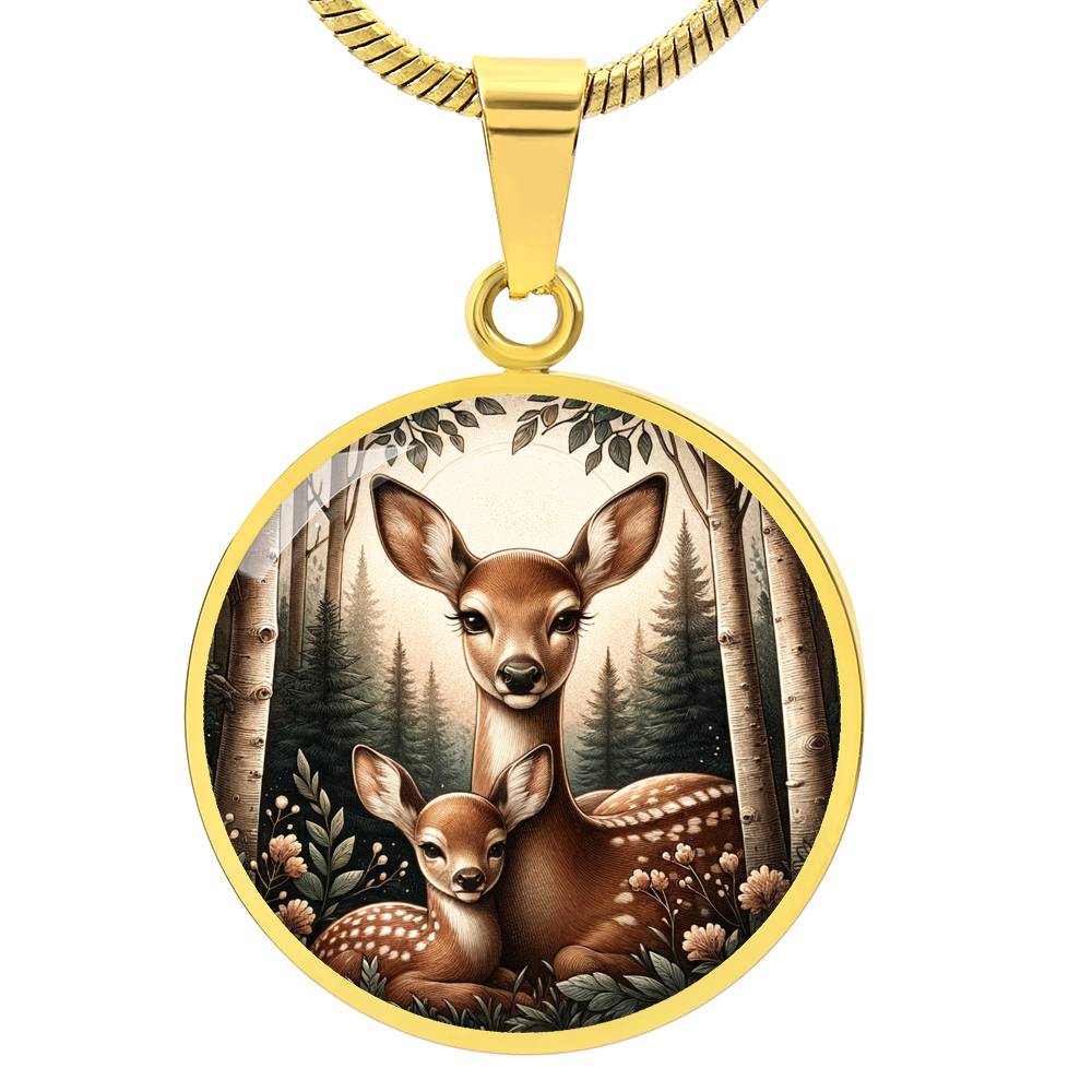 The Doe And Fawn Circle Pendant Necklace