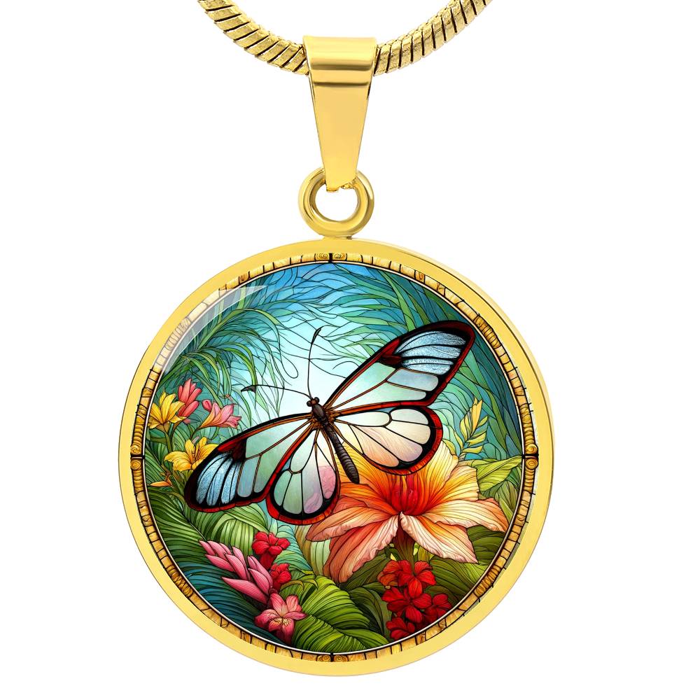 The Glasswing Butterfly Circle Pendant Necklace