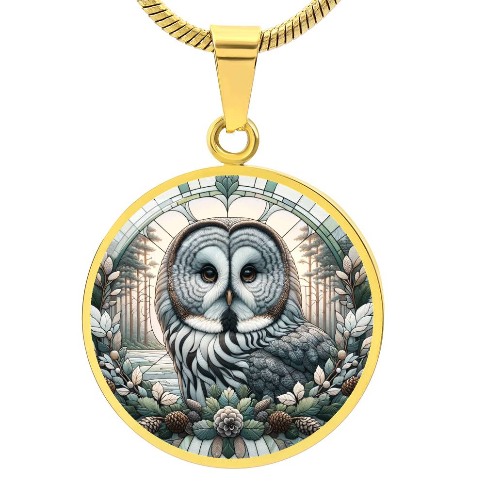 The Great Gray Owl Circle Pendant Necklace