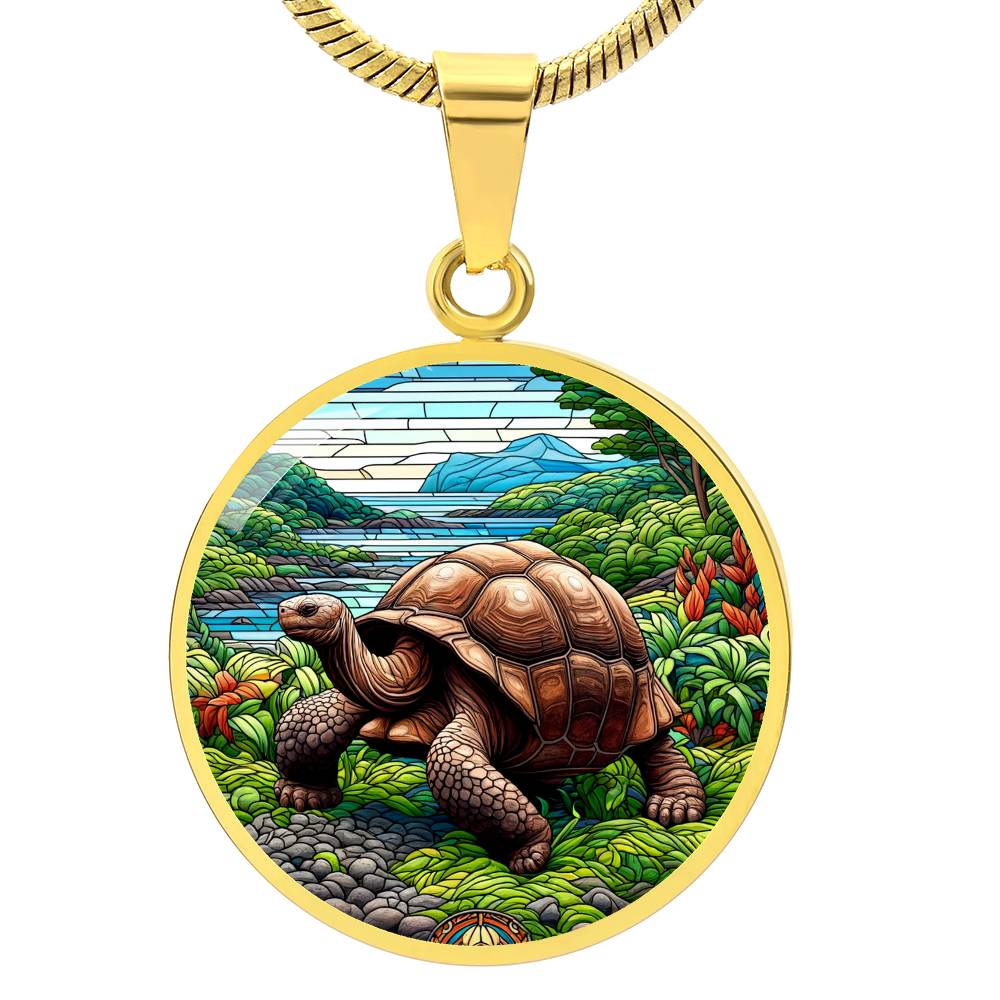 The Galapagos Tortoise Circle Pendant Necklace