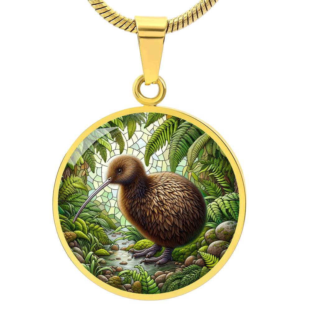 The Kiwi Bird Circle Pendant Necklace