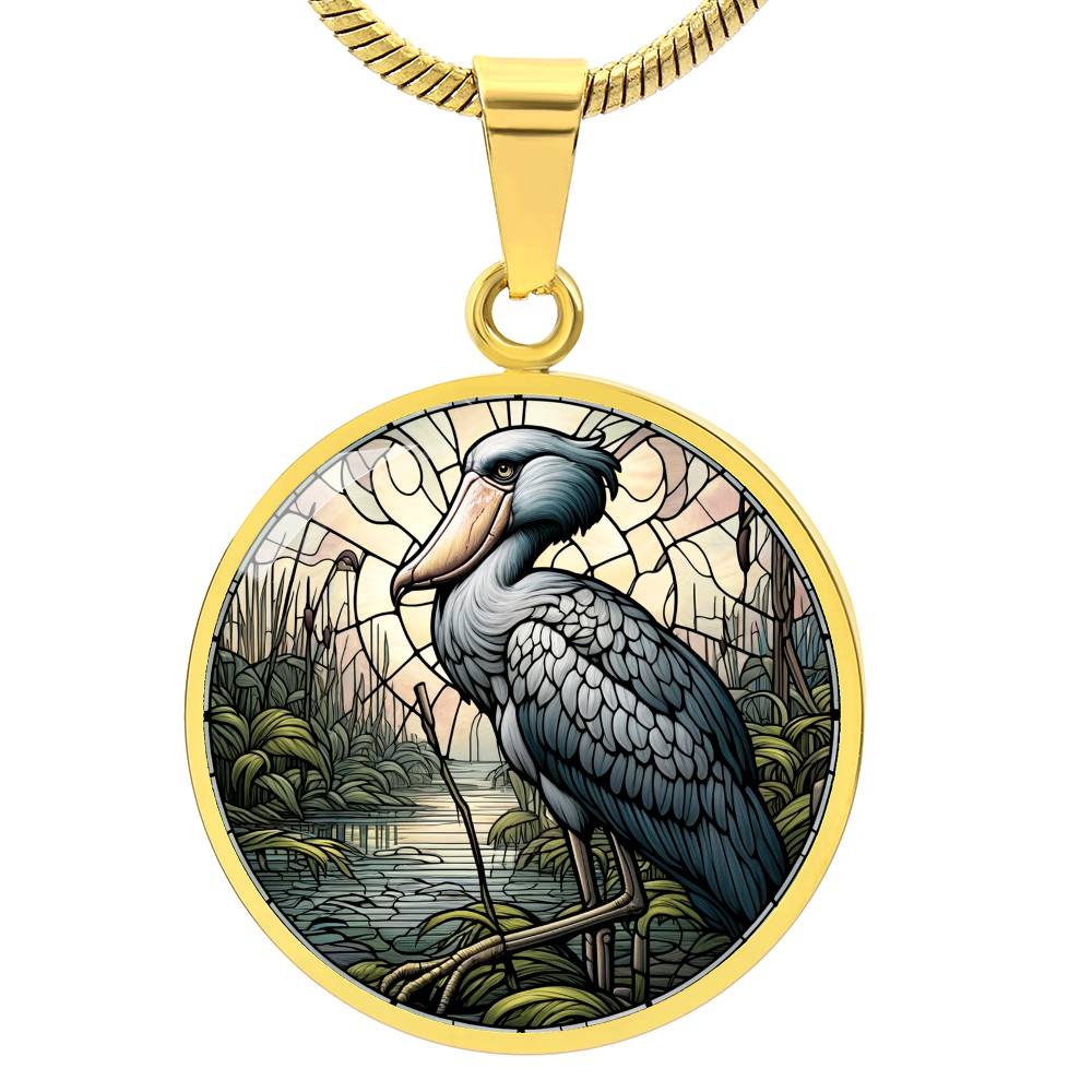 The Marsh Shoebill Stork Bird Circle Pendant Necklace