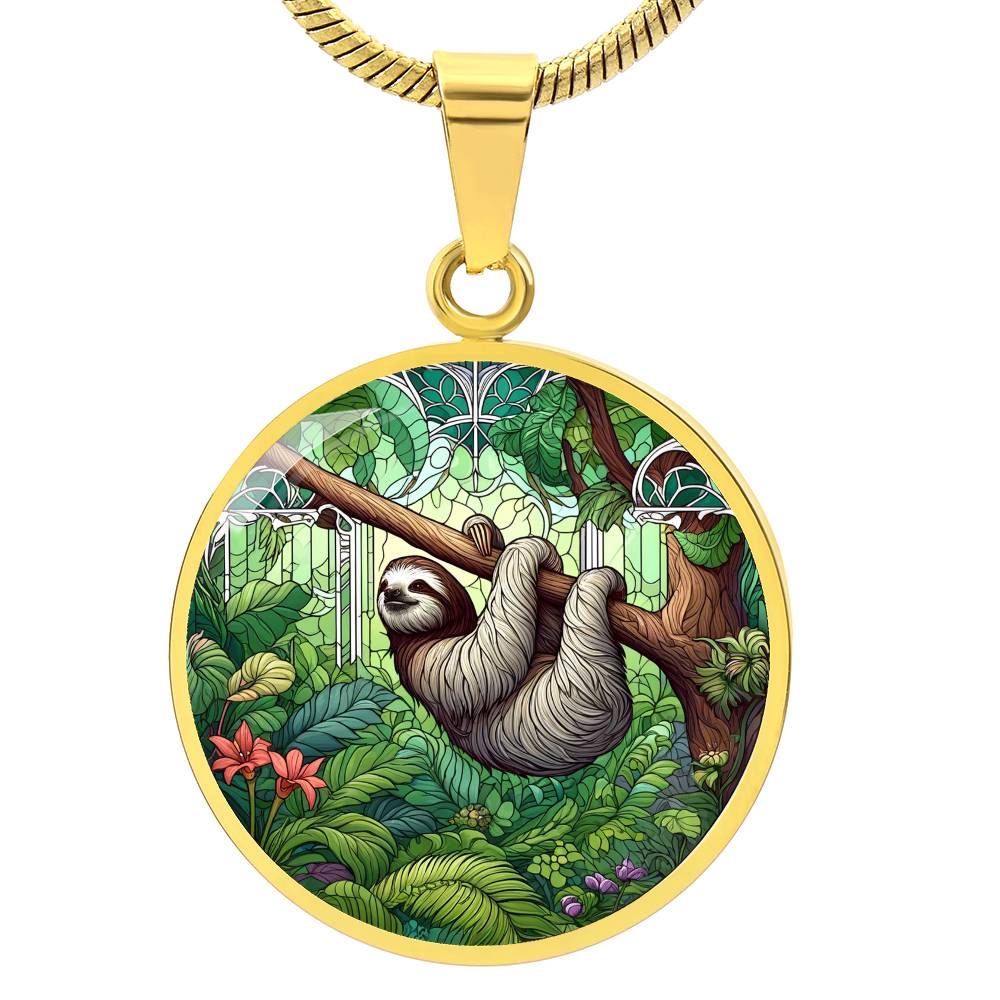 The Serene Sloth Circle Pendant Necklace