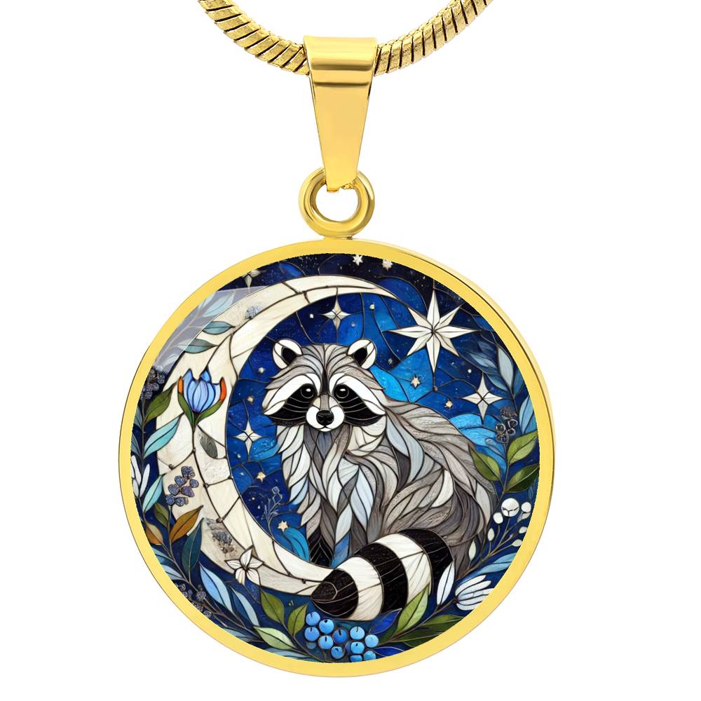 The Moonlit Raccoon Circle Pendant Necklace