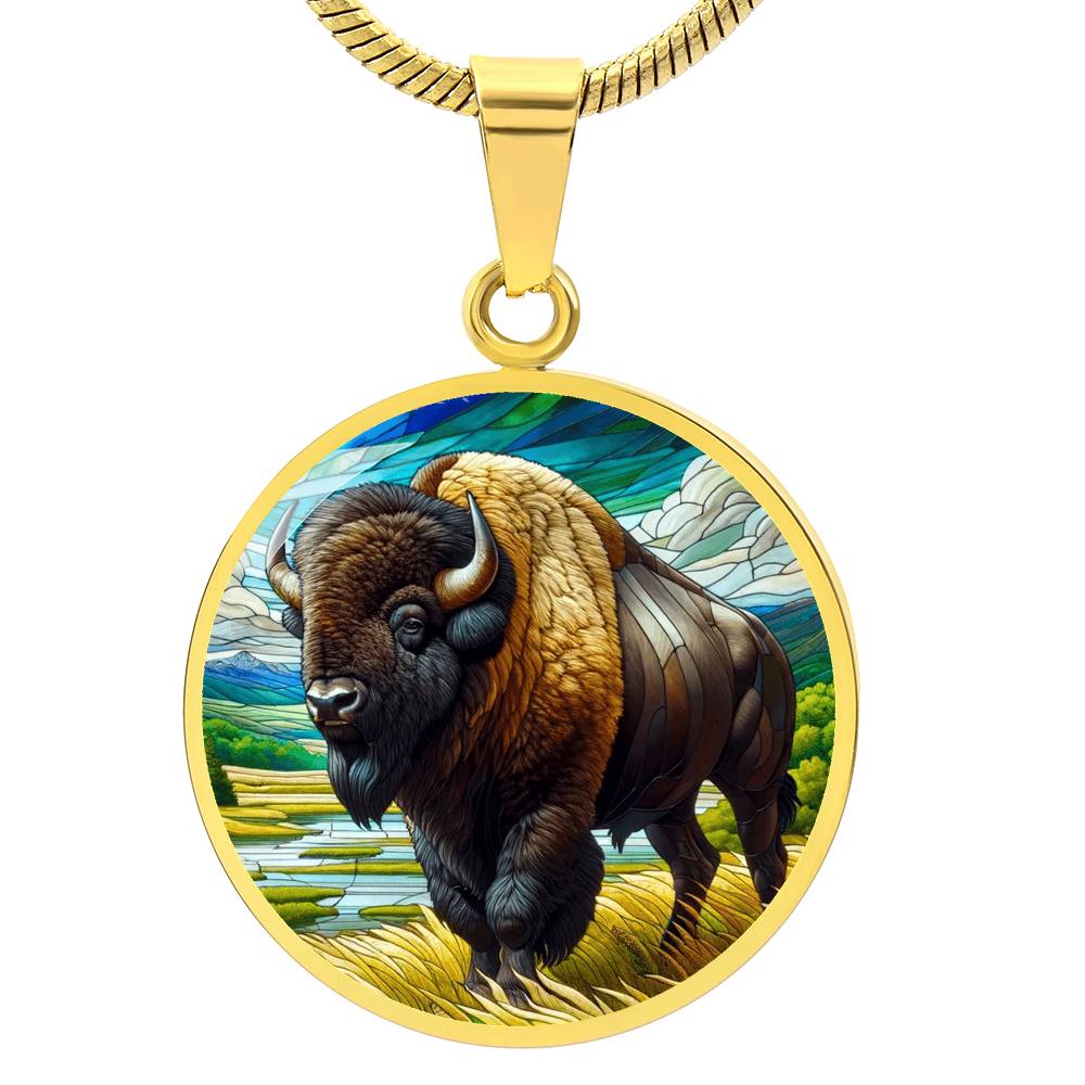 The Majestic Bison Circle Pendant Necklace