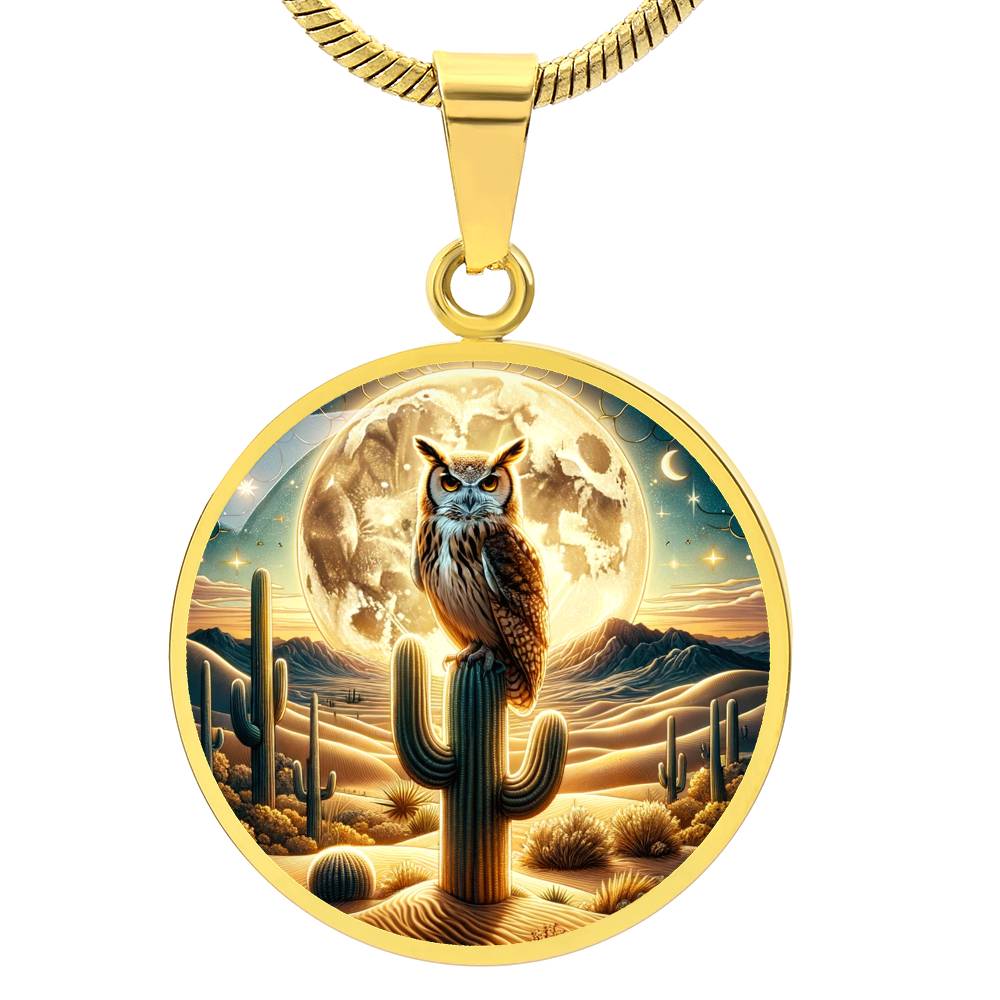 The Desert Owl Circle Pendant Necklace