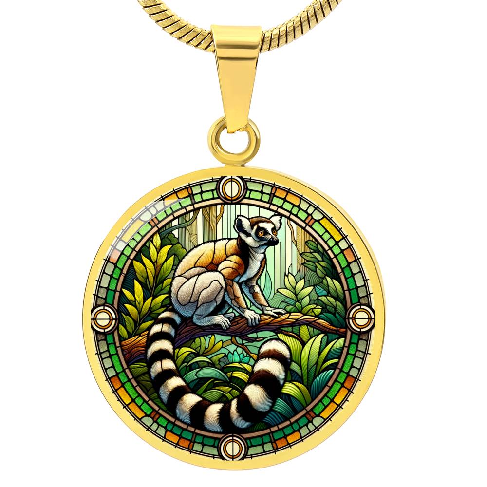 The Ring-Tailed Lemur Circle Pendant Necklace