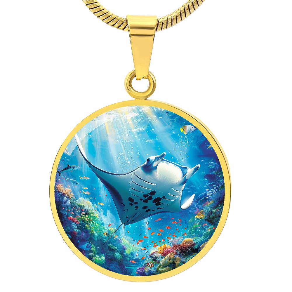 The Reef Manta Ray Circle Pendant Necklace