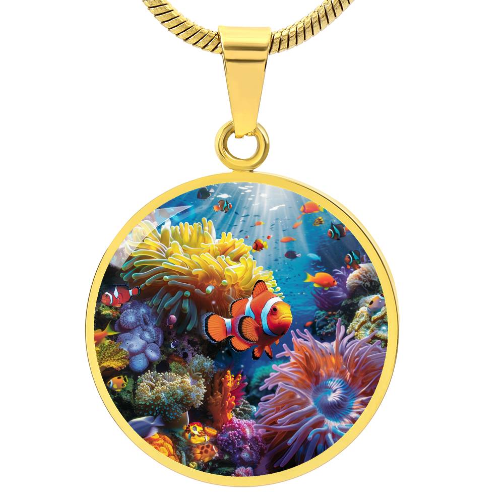 The Vibrant Coral Reef Circle Pendant Necklace