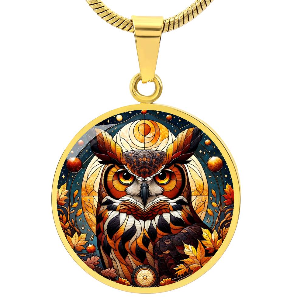 The Fall Owl Circle Pendant Necklace