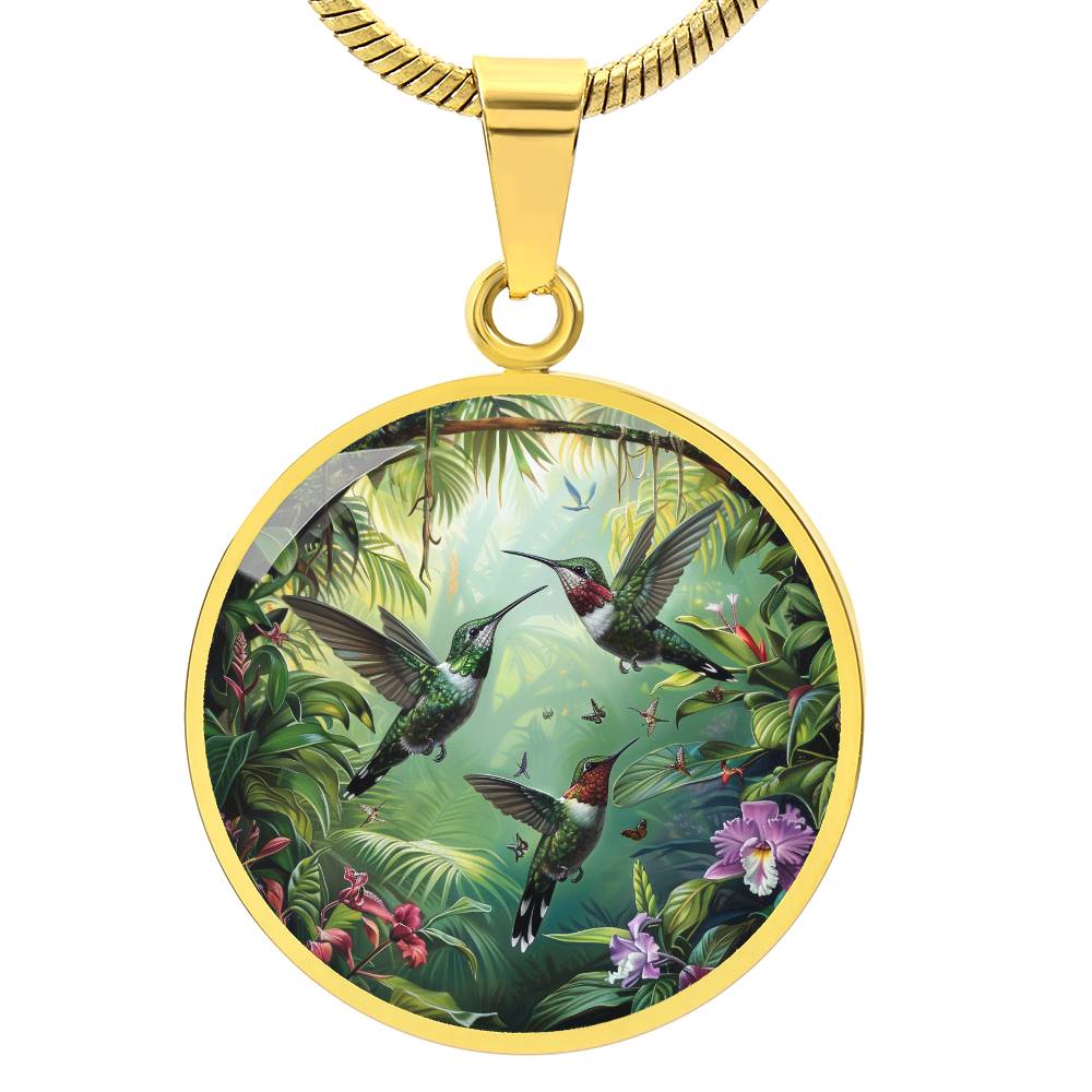 The Forrest Hummingbirds Circle Pendant Necklace