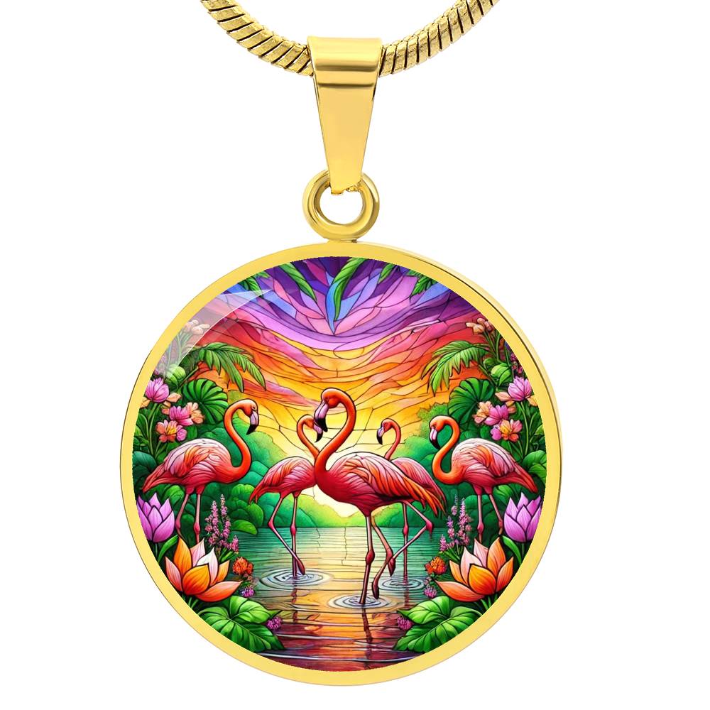 The Flamingo Flamboyance Circle Pendant Necklace