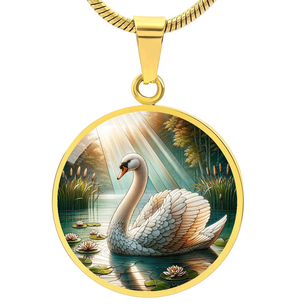 The Serene Swan Circle Pendant Necklace