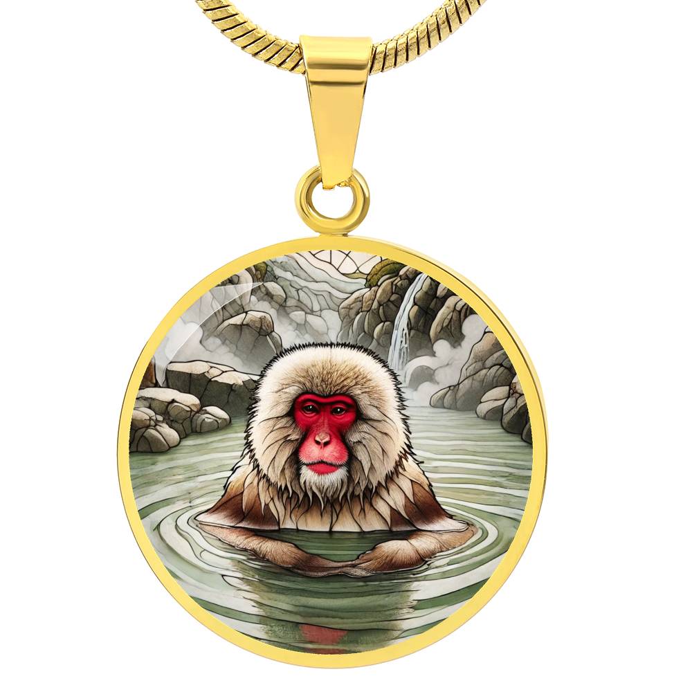 The Japanese Macaque Circle Pendant Necklace