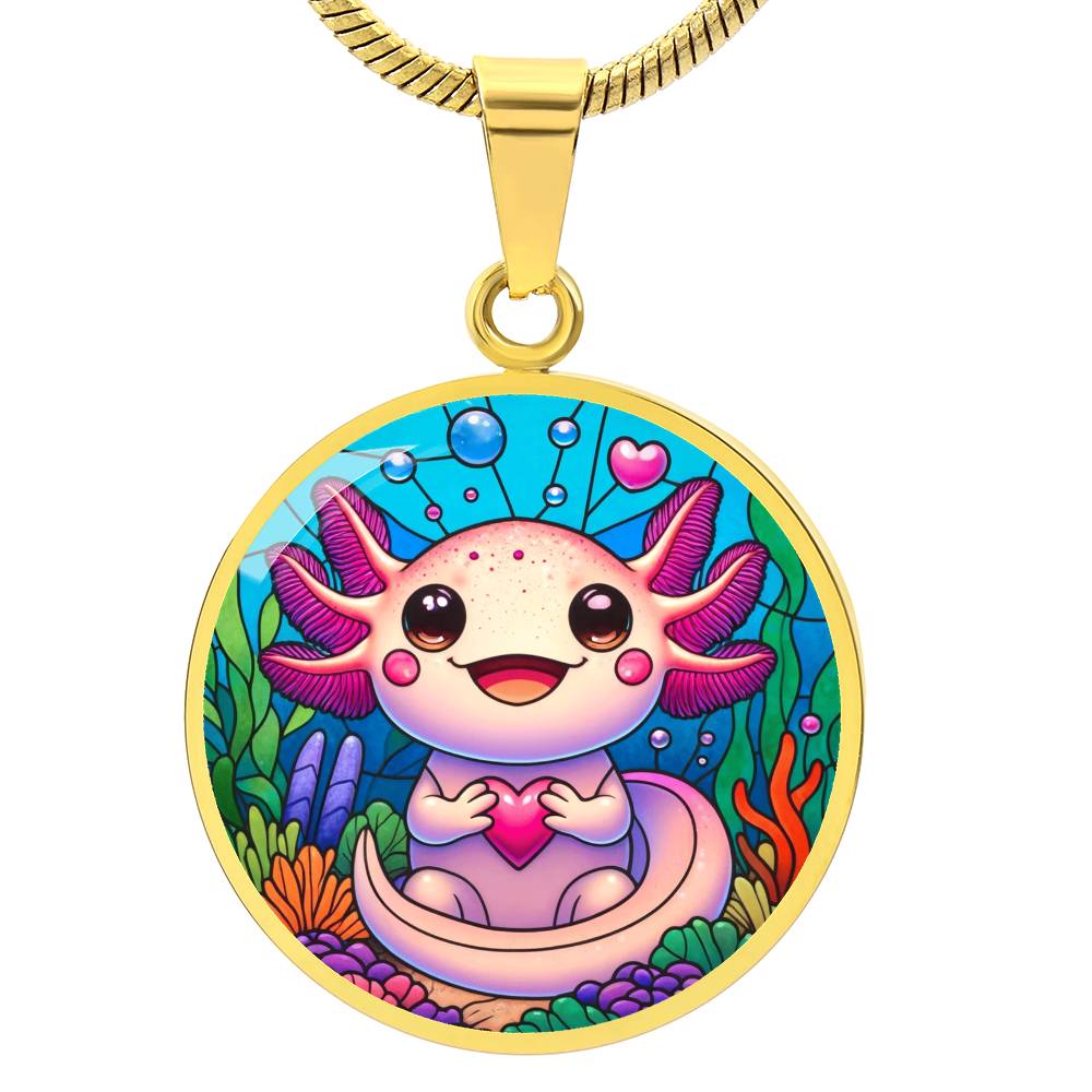 The Cute Axolotl Circle Pendant Necklace