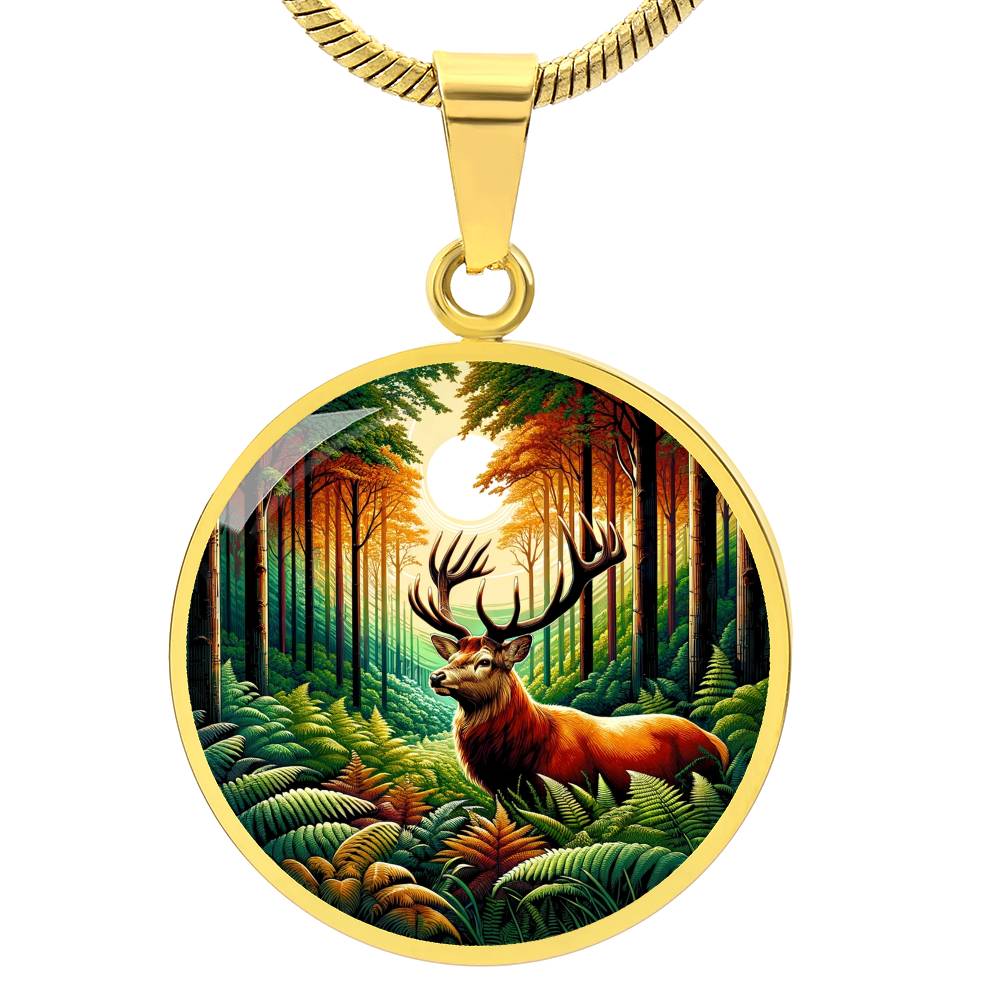 The Woodland Stag Circle Pendant Necklace