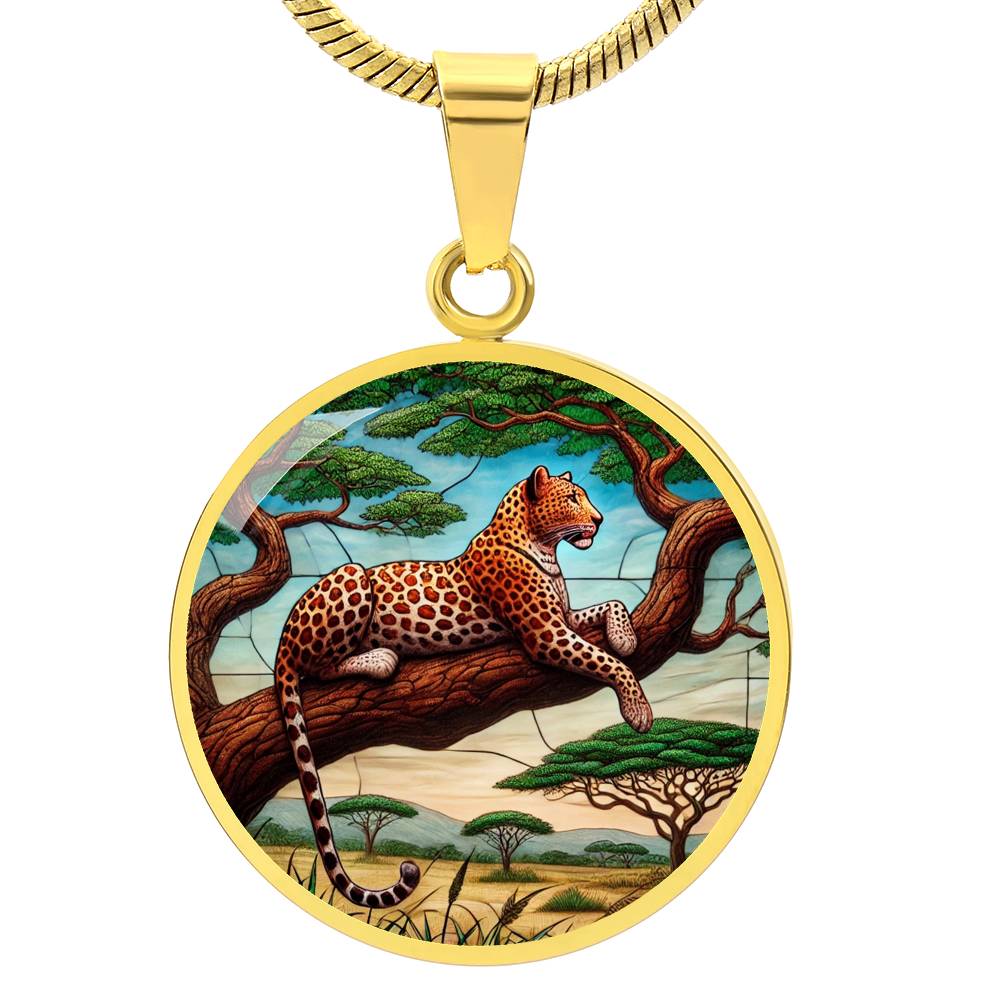 The Tree Leopard Circle Pendant Necklace