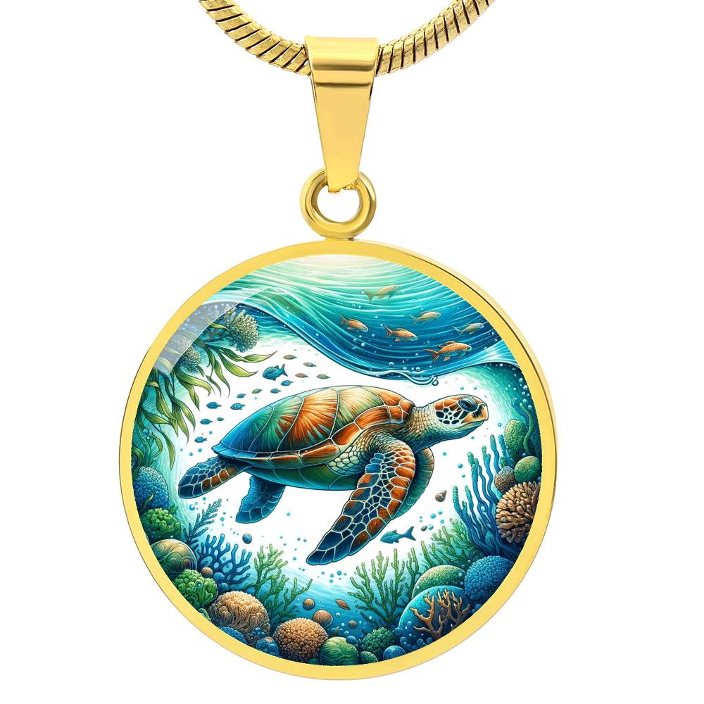 The Tropical Turtle Circle Pendant Necklace