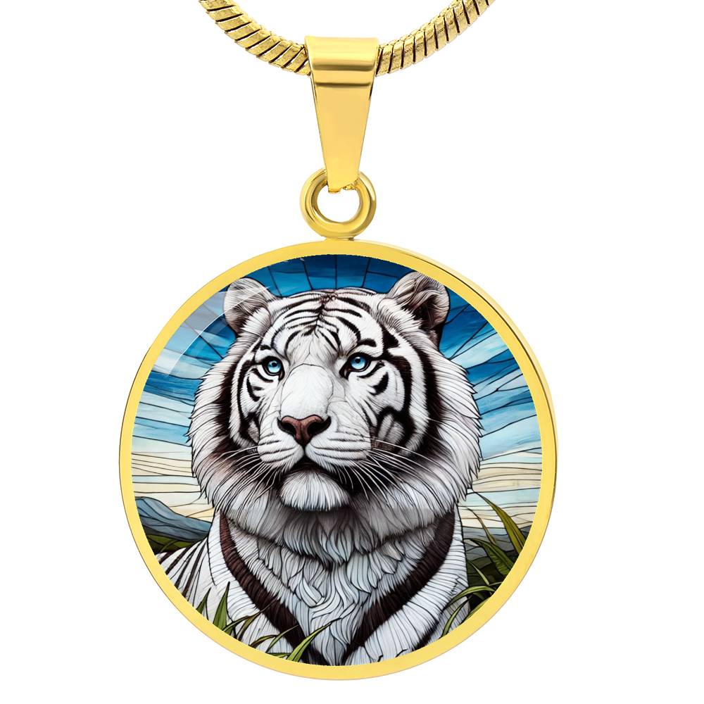 The White Tiger Face Circle Pendant Necklace