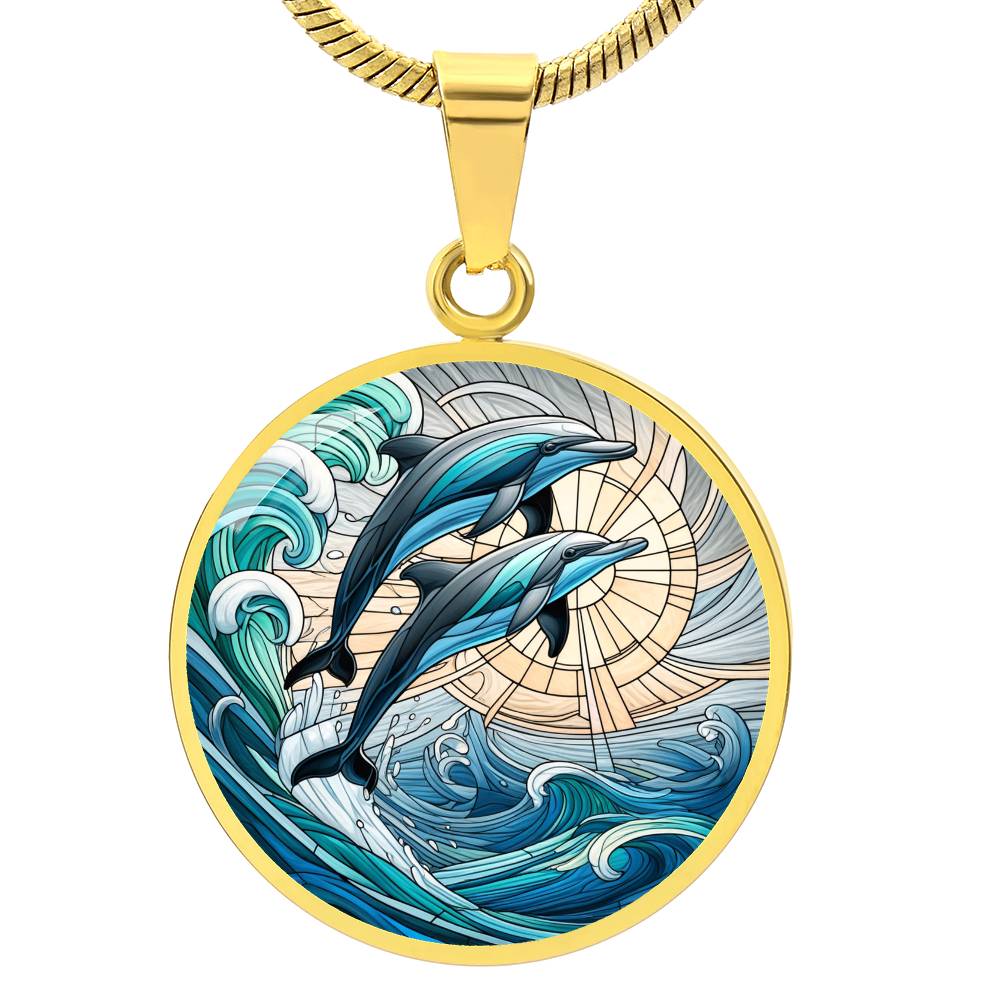 The Dolphin Duo Circle Pendant Necklace