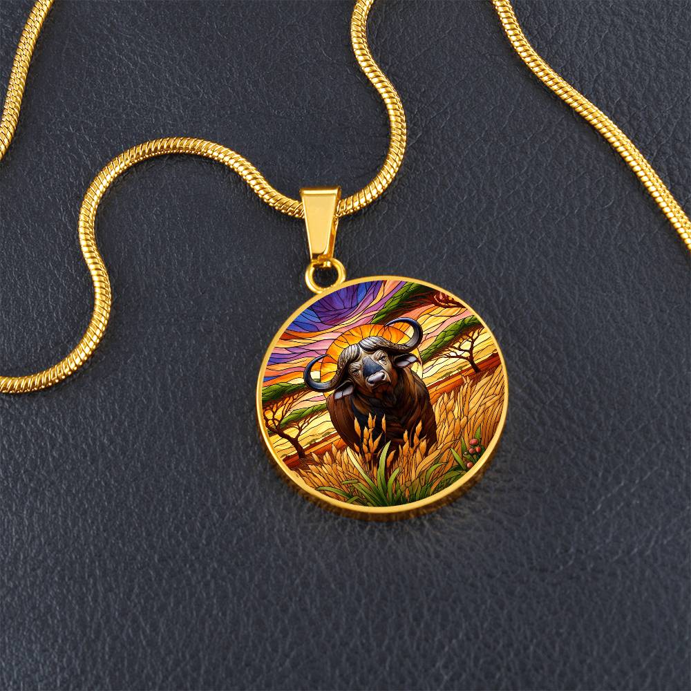 The African Buffalo Circle Pendant Necklace