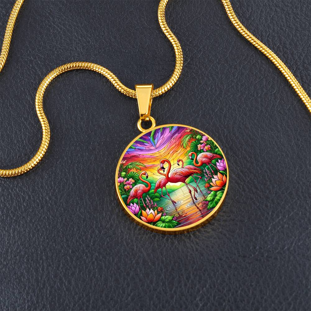 The Flamingo Flamboyance Circle Pendant Necklace