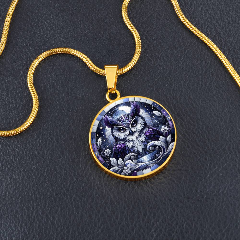 The Purple Owl Circle Pendant Necklace