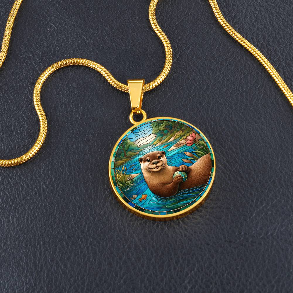 The Happy Otter Circle Pendant Necklace