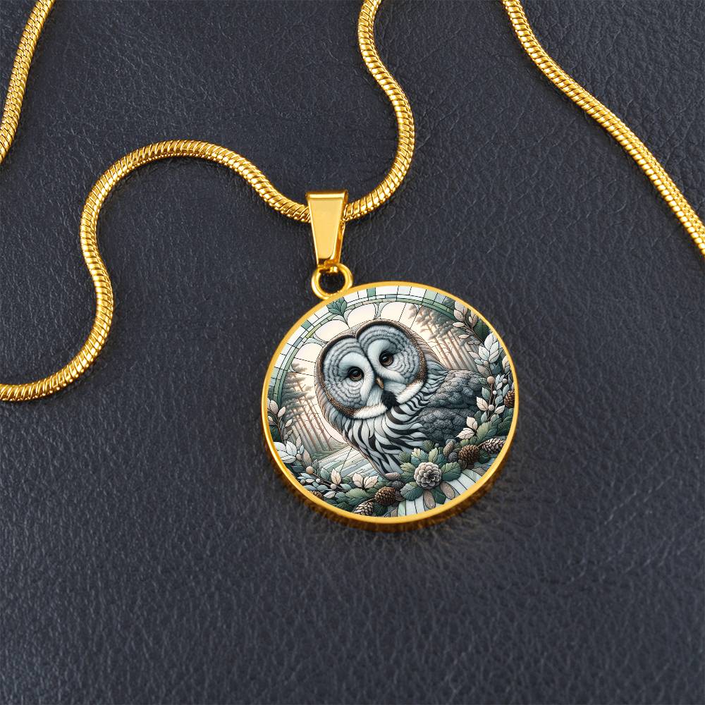 The Great Gray Owl Circle Pendant Necklace