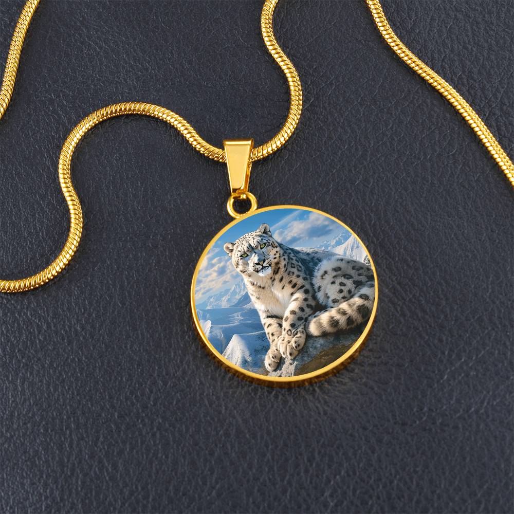 The Regal Snow Leopard Circle Pendant Necklace