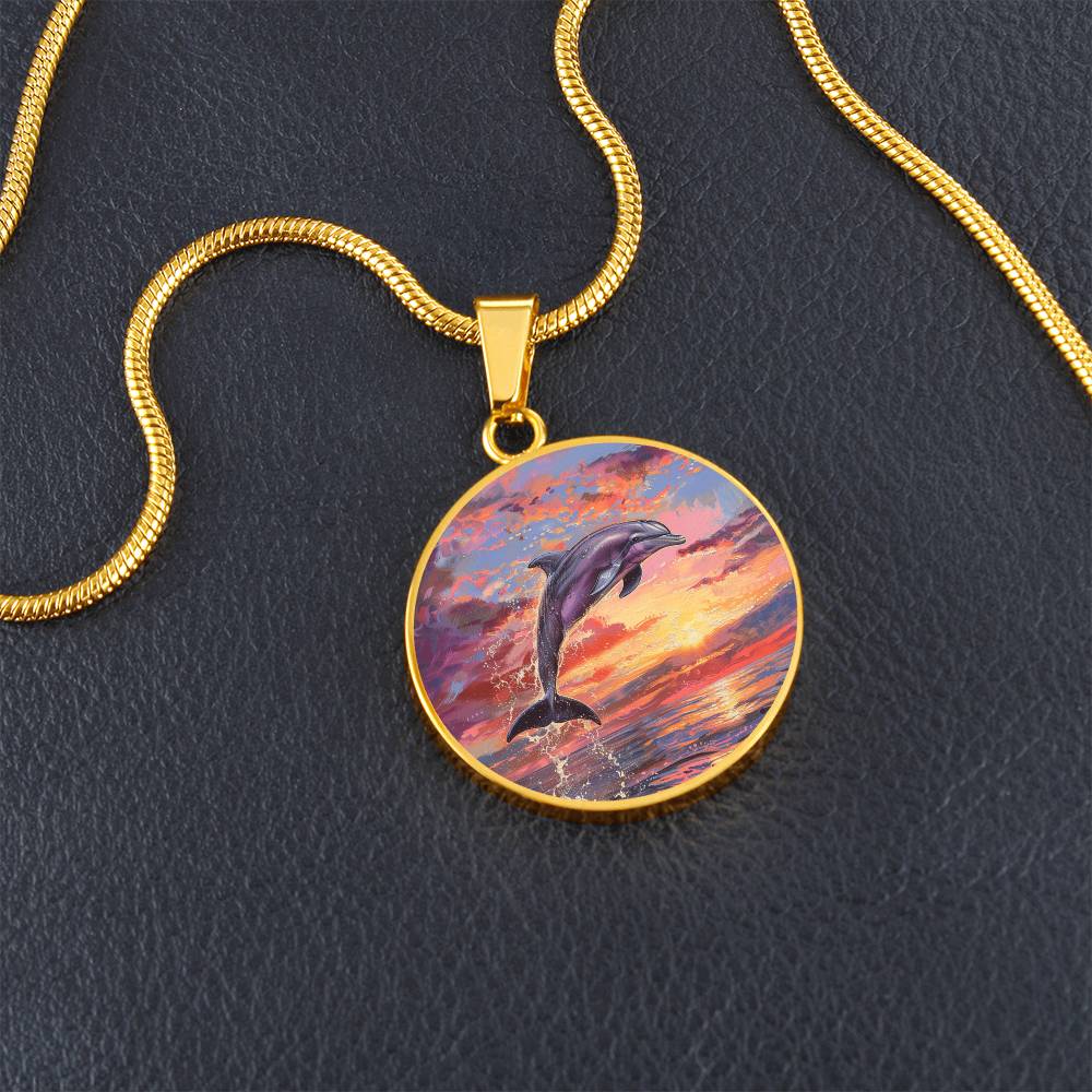 The Sunset Dolphin Circle Pendant Necklace